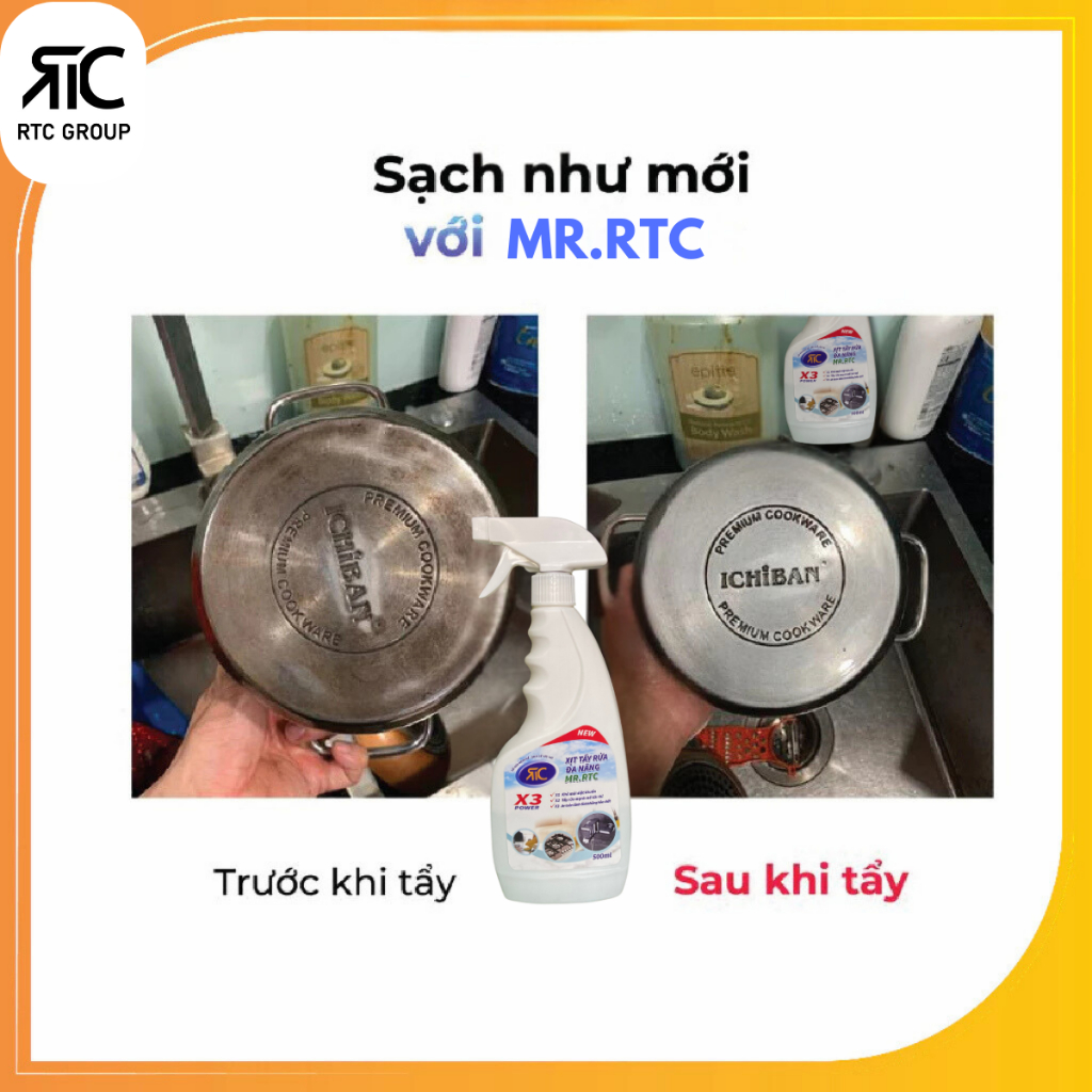 Xịt Tẩy Rửa Đa Năng Mr.RTC Làm Sạch Vết Bẩn Dầu Mỡ Cặn Canxi(Tặng Kèm Miếng Chà+10 Viên Thả Bồn Cầu)