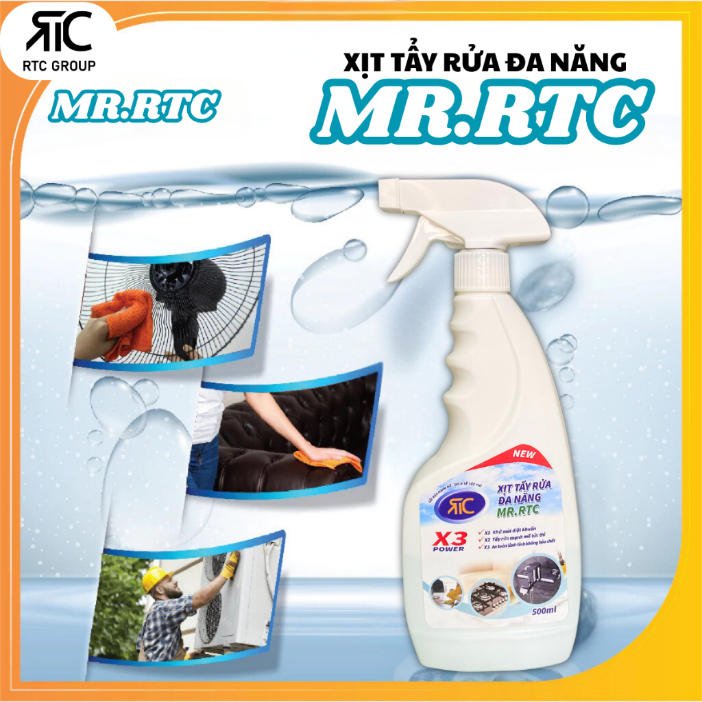 Xịt Tẩy Rửa Đa Năng Mr.RTC Làm Sạch Vết Bẩn Dầu Mỡ Cặn Canxi(Tặng Kèm Miếng Chà+10 Viên Thả Bồn Cầu)