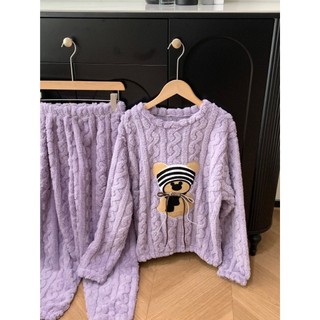 B90 Bộ ngủ lông san hô hai mảnh thu đông gấu Plus đáng yêu từ Phương Linh Underwear