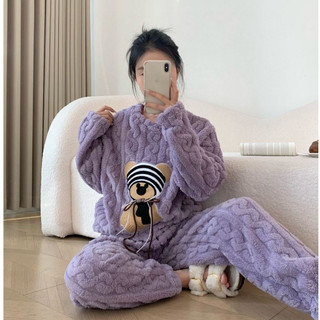 B90 Bộ ngủ lông san hô hai mảnh thu đông gấu Plus đáng yêu từ Phương Linh Underwear