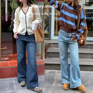 Quần jeans bò ống rộng loe nữ cạp lưng cao bản gấu to phong cách Hàn Quốc Meisy DLORL01