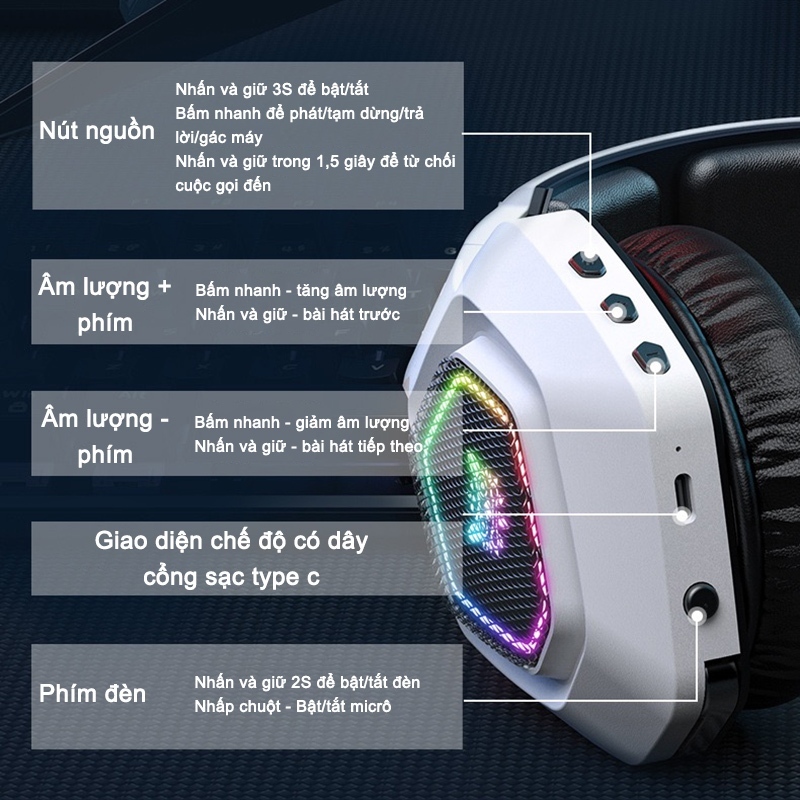 Tai Nghe Gaming Ba Chế Độ Onikuma B100 2.4G/Bluetooth/Có Dây Có Micrô Đa Hướng Thời Lượng Pin 60 Giờ