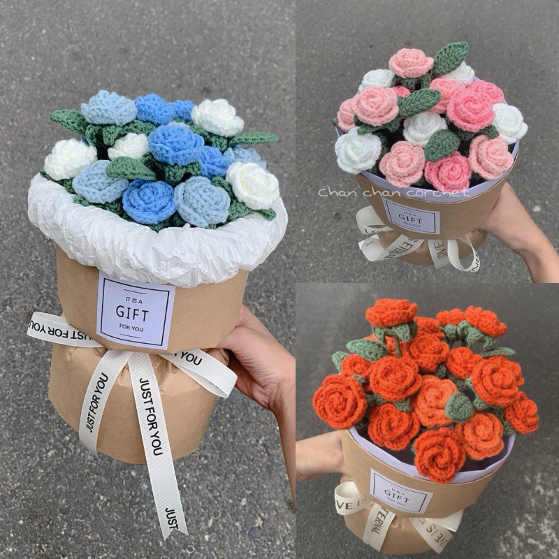 Bó Hoa Hồng Mini Len 17 Bông, Hoa Hồng Len Handmade Thủ Công Làm Quà ...