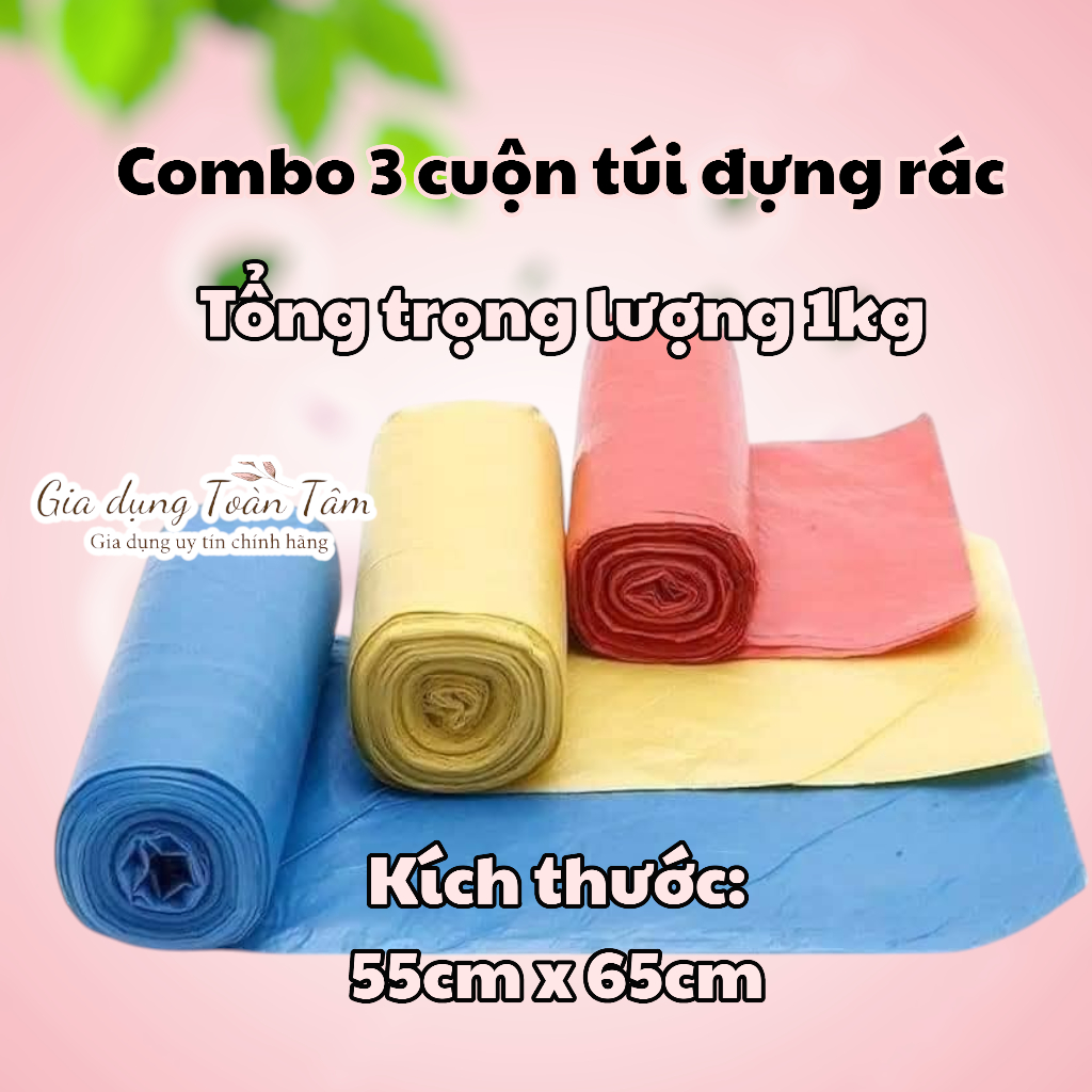 Combo 3 cuộn túi rác tự phân hủy, size trung: 55 x 65cm. Tổng trọng ...