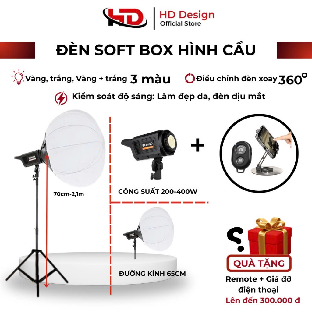 Đèn livestream Bộ đèn softbox cầu kèm chân cao cấp 2m8 - Đèn studio livestream bán hàng chuyên nghiệp
