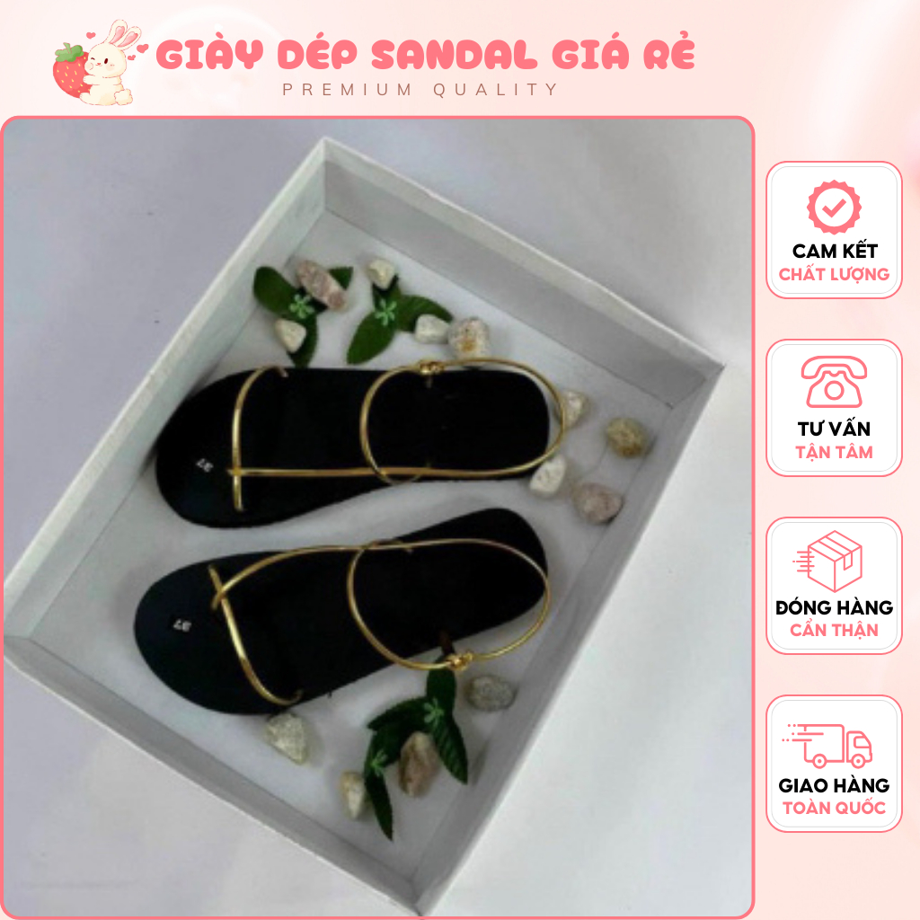 Dép Sandal Nữ Quai Mảnh Sang Chảnh Đủ Size Từ 35-45 Màu Vàng Đồng Siêu Xinh