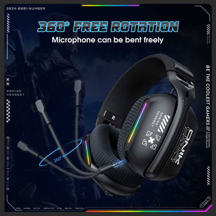 Tai Nghe Gaming ONIKUMA GT808 2.4G, Bluetooth 5.3, Có Dây, Đèn RGB, kèm Mic