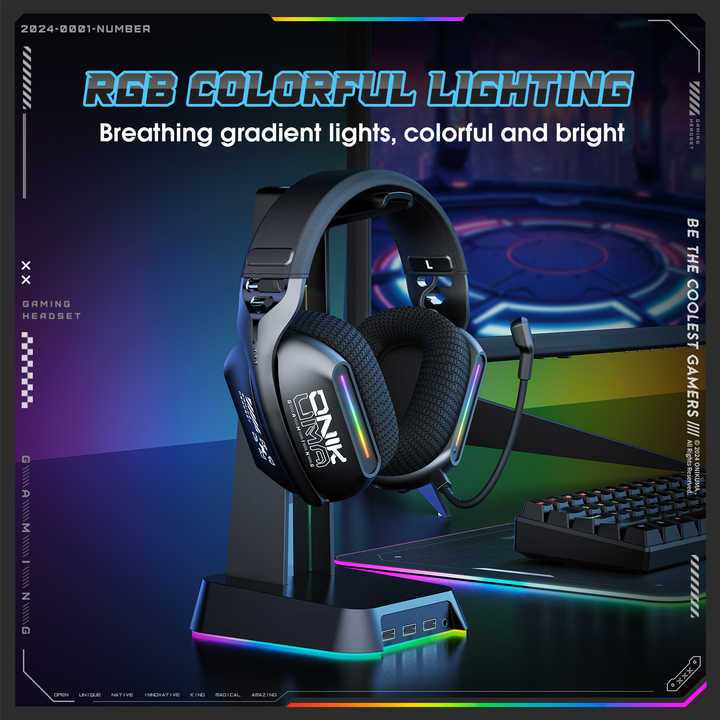 Tai Nghe Gaming ONIKUMA GT808 2.4G, Bluetooth 5.3, Có Dây, Đèn RGB, kèm Mic