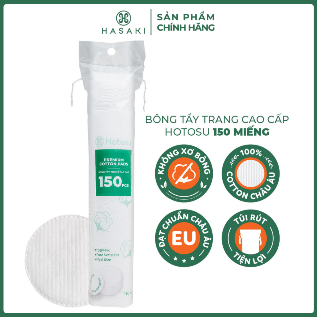 [100% Cotton] Bông Tẩy Trang Hotosu Cao Cấp 150 Miếng