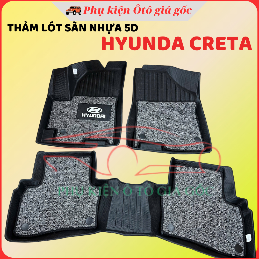 Thảm Lót Sàn NHỰA 5D xe Huydai Creta 2022- 2024, 2025 Hàng Nhựa TPE đúc nguyên khối KO TRÀN VIỀN Kèm rối - TL