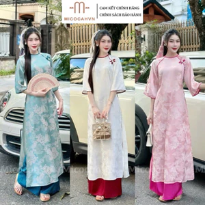 Áo Dài cách tân, Áo Dài Gấm dáng suông cổ tròn Long Phụng, Áo Dài mặc Tết siêu xinh AD18