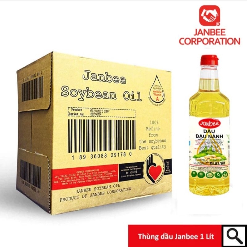 Thùng 12 chai Dầu đậu nành Janbee 1L | Shopee Việt Nam