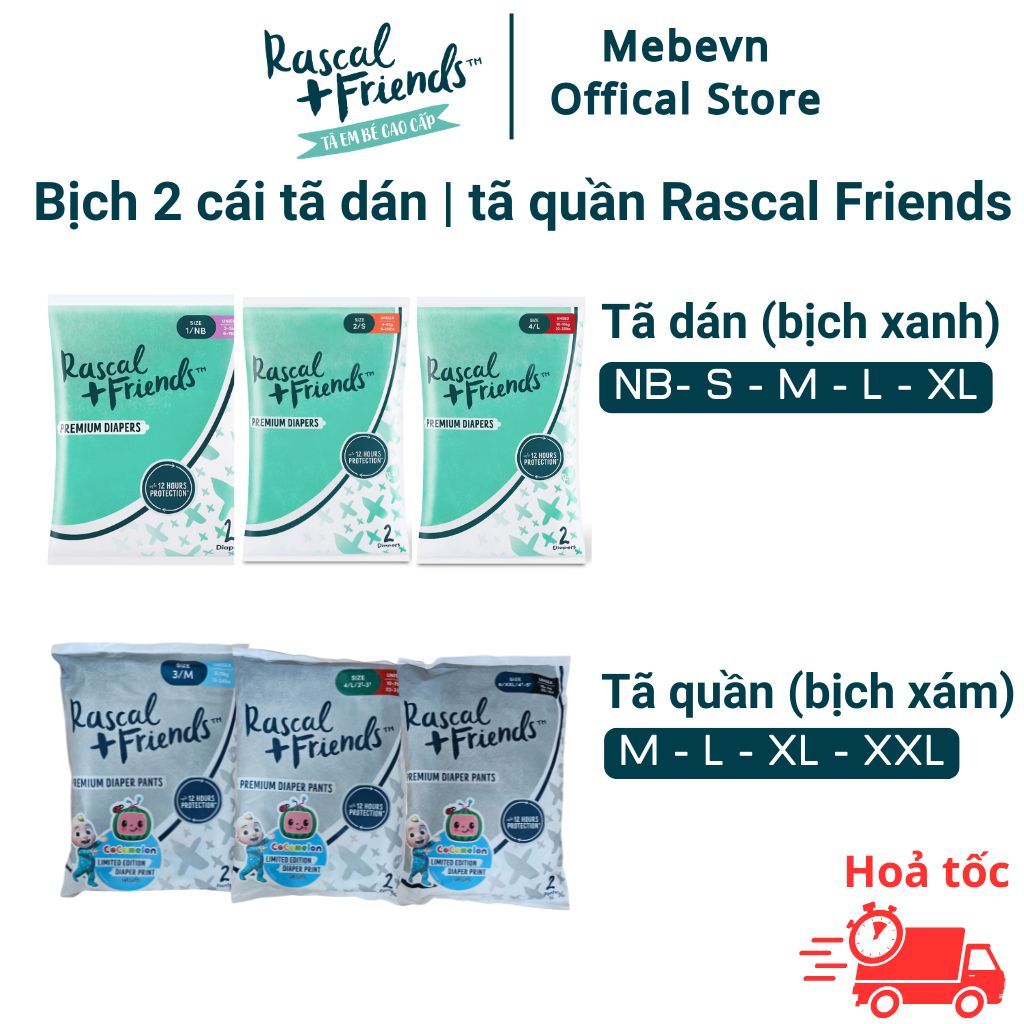 Bịch 2 miếng trải nghiệm bỉm tã cao cấp New Zealand Rascal Friends và ...
