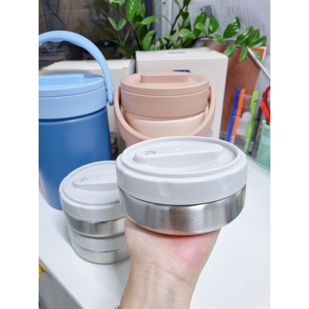 Hộp cơm giữ nhiệt mang đi làm Fuji Savory 1700ml, inox 304 cao cấp 3 hộp trữ kèm muỗng inox gấp gọn