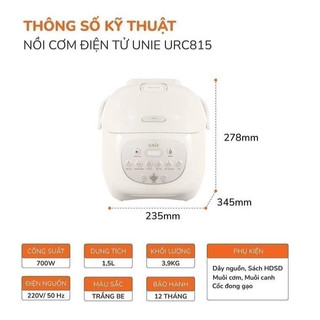 Nồi Cơm Điện Thông Minh Unie URC815 – Lòng Gốm Ceramic, 6 Chế Độ, Dung Tích 1.5L, Bảo Hành 12 Tháng