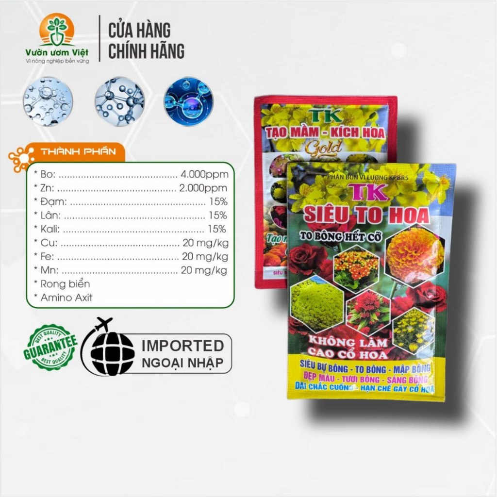 Combo phân bón SIÊU TẠO MẦM HOA TO HOA dưỡng hoa lớn nụ, to bông, đẹp màu, thơm lâu, chống rụng