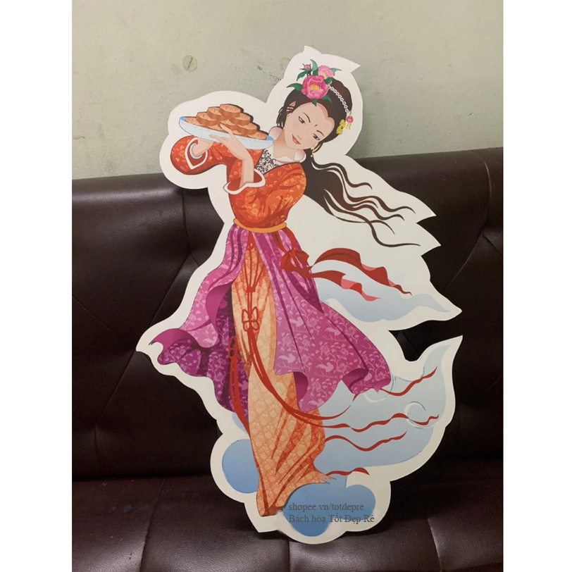 Khung tranh chị Hằng Nga và trăng rằm có chữ Vui Tết Trung Thu trang trí lễ hội Tết Trung Thu