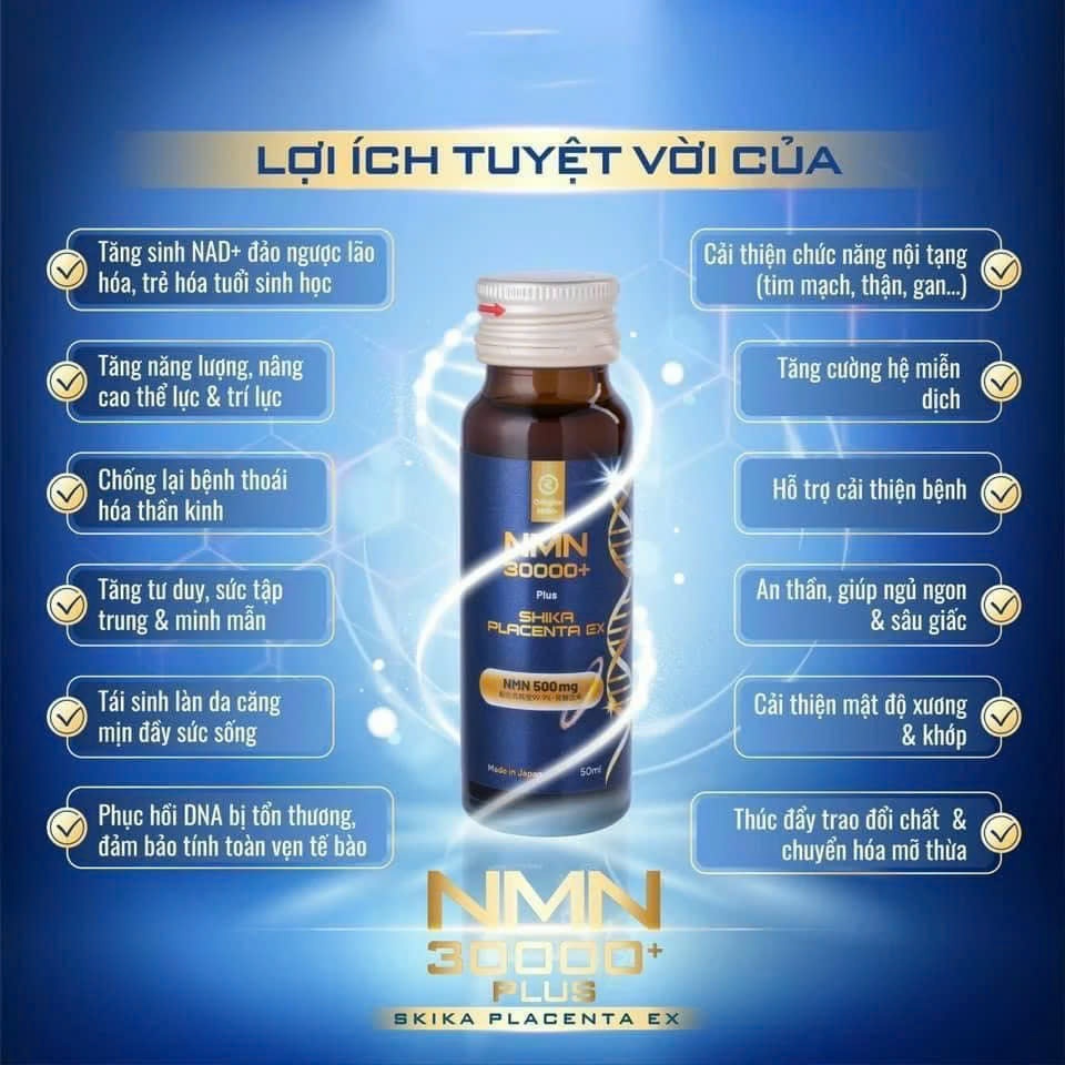 Nước uống trắng da NMN 30000+ Plus Shika Placenta EX Daido - Nhật Bản trẻ hóa tế bào Nhật