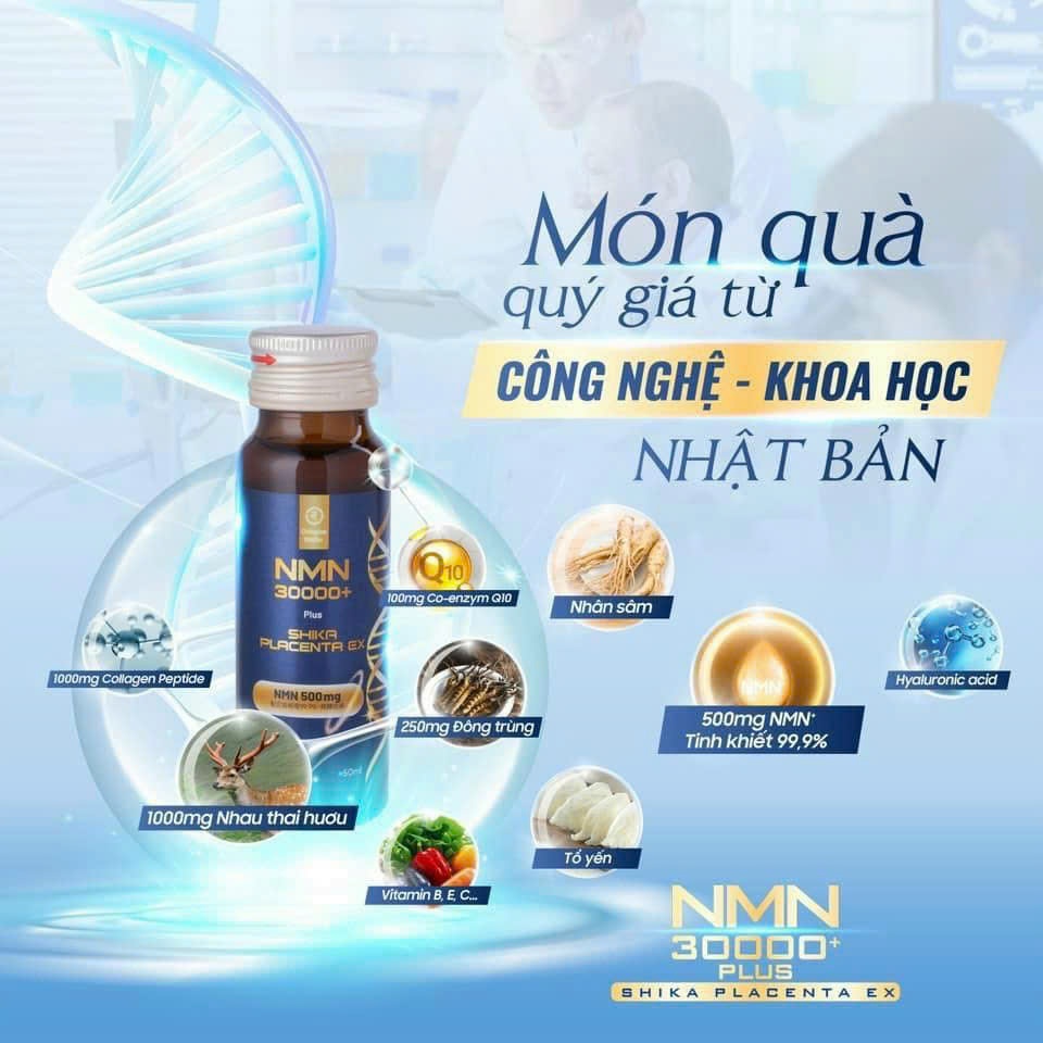 Nước uống trắng da NMN 30000+ Plus Shika Placenta EX Daido - Nhật Bản trẻ hóa tế bào Nhật