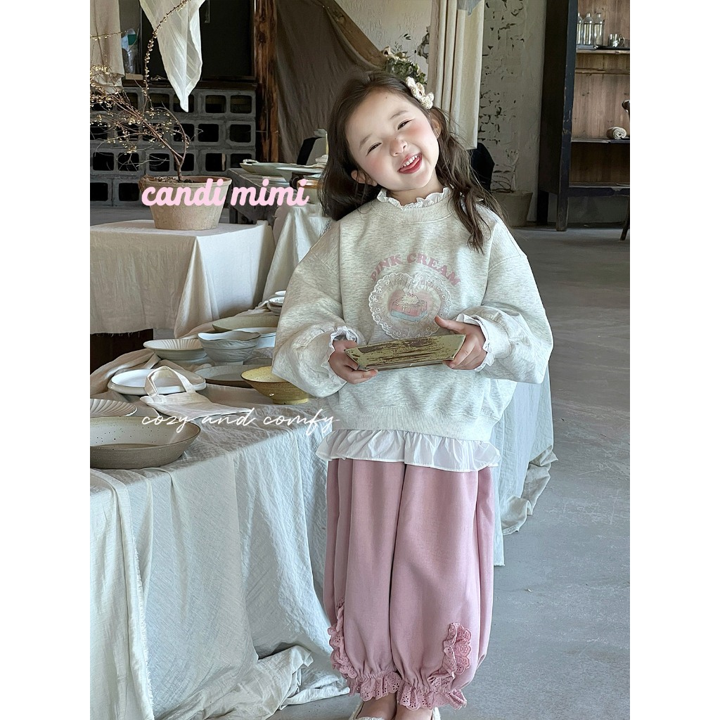 CANDIMIMI Áo hoodie pink cream trái tim - Phong cách Hàn Quốc