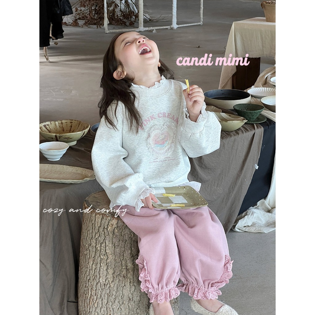 CANDIMIMI Áo hoodie pink cream trái tim - Phong cách Hàn Quốc