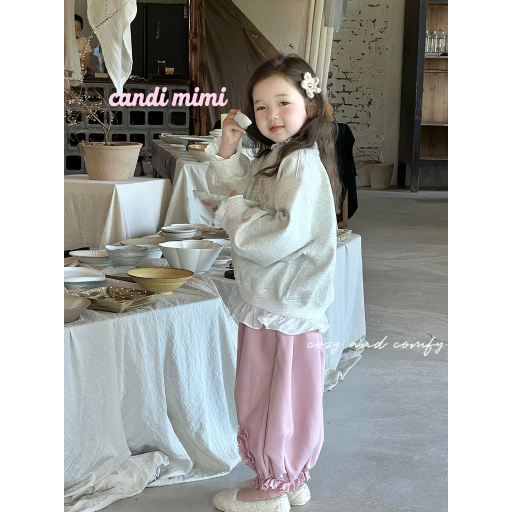CANDIMIMI Áo hoodie pink cream trái tim - Phong cách Hàn Quốc