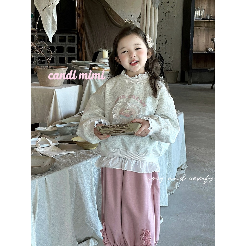 CANDIMIMI Áo hoodie pink cream trái tim - Phong cách Hàn Quốc