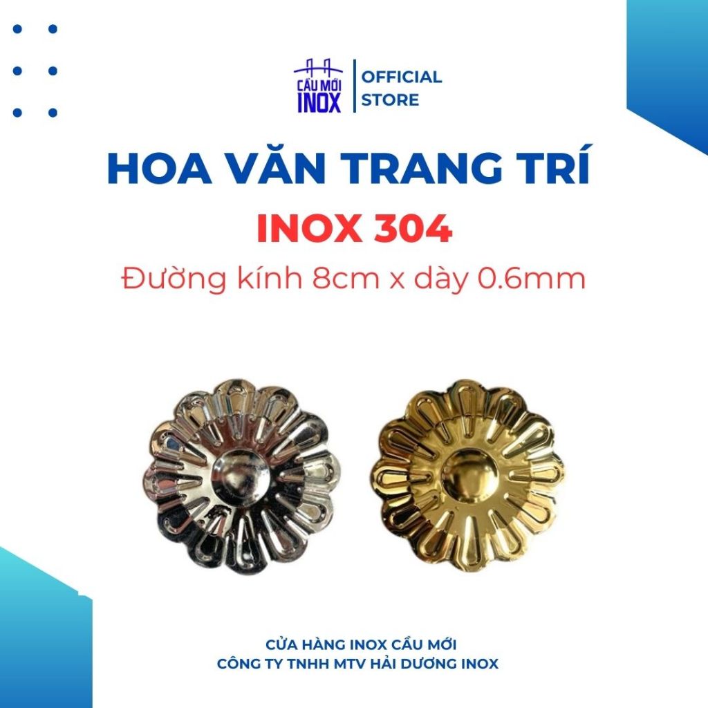 Hoa mai vàng, bạc, hoa cúc inox 304, đường kính 60mm đến 120mm, hoa văn ...