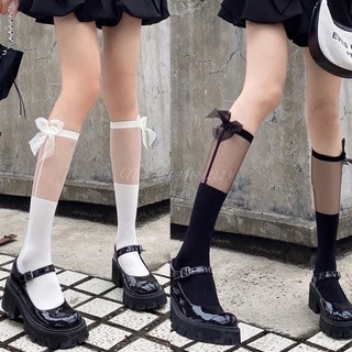IK Tất Ống Lửng Trong Suốt Đính Nơ Phong Cách Lolita Nhật Cho Nữ V16