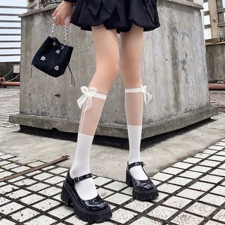 IK Tất Ống Lửng Trong Suốt Đính Nơ Phong Cách Lolita Nhật Cho Nữ V16