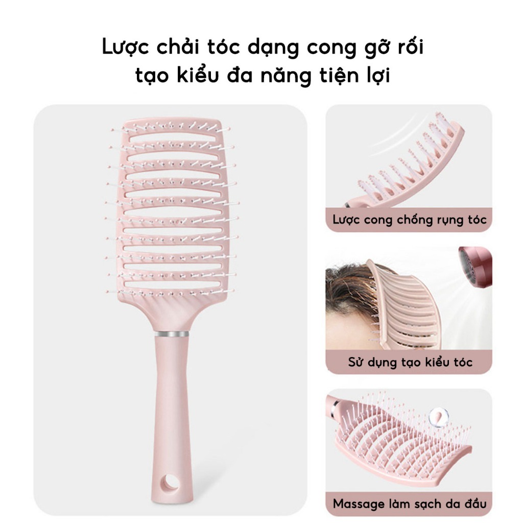 Lược Chải Tóc Gỡ Rối Tạo Kiểu Mát Xa Da Đầu Đa Năng, Lược Bán Nguyệt Đệm Khí Chống Rụng Tóc
