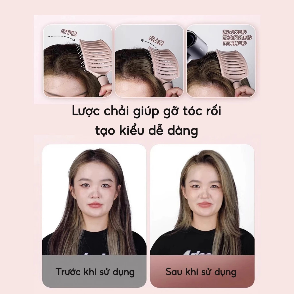 Lược Chải Tóc Gỡ Rối Tạo Kiểu Mát Xa Da Đầu Đa Năng, Lược Bán Nguyệt Đệm Khí Chống Rụng Tóc