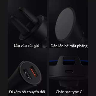 Đế Sạc Nhanh Ô Tô 30w WCJ02ZM, Kiêm Giá Đỡ, Kẹp Điện Thoại, Cảm Biến Tự Động, Chính Hãng
