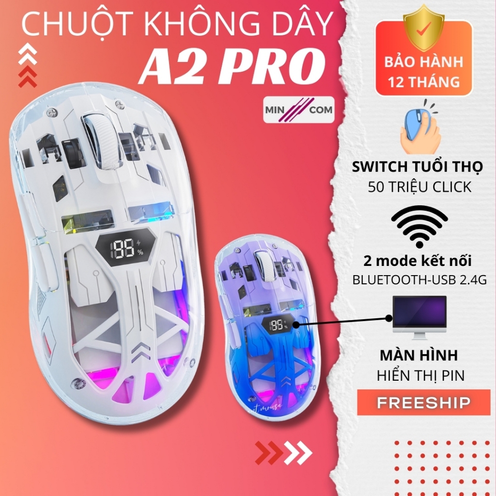 Chuột Không Dây Bluetooth Mincom FreeWolf A2 Thiết Kế Trong Suốt Led ...