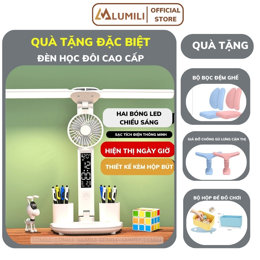 Bàn học chồng gù cao cấp gỗ tự nhiên Lumili S4 size lớn 100cm, nâng hạ độ cao điều chỉnh nghiêng dễ dàng, ngừa cận thị