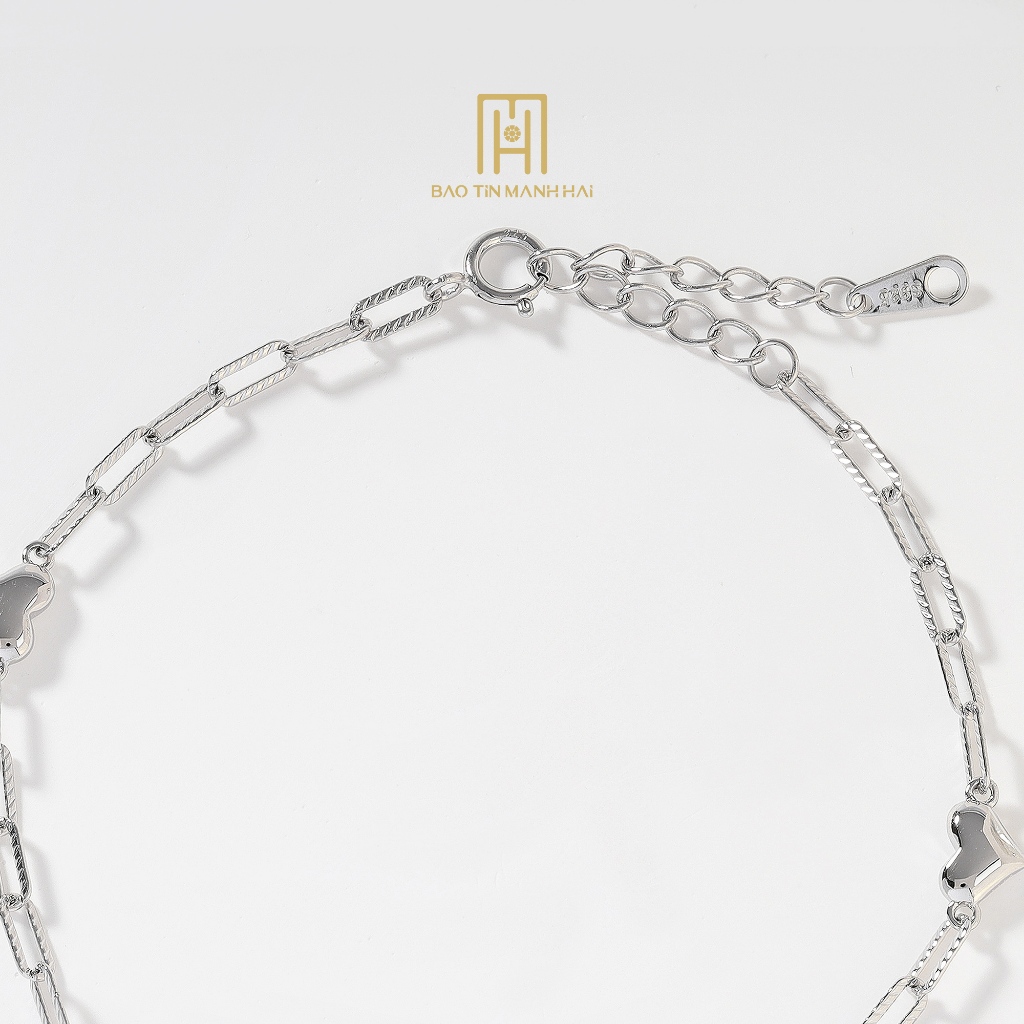 Ảnh Lắc tay bạc 925 Bảo Tín Mạnh Hải thiết kế mắt xích vuông mix trái tim cá tính BCLTB92KD0-305011 1