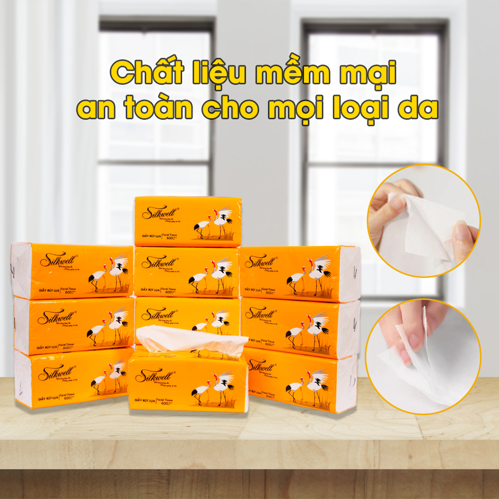 [HỎA TỐC] Khăn Giấy Ăn Rút Lụa Silkwell Sếu Thùng 9/18 Gói 200 Tờ/3 Lớp, Mềm Mịn, Không Mủn