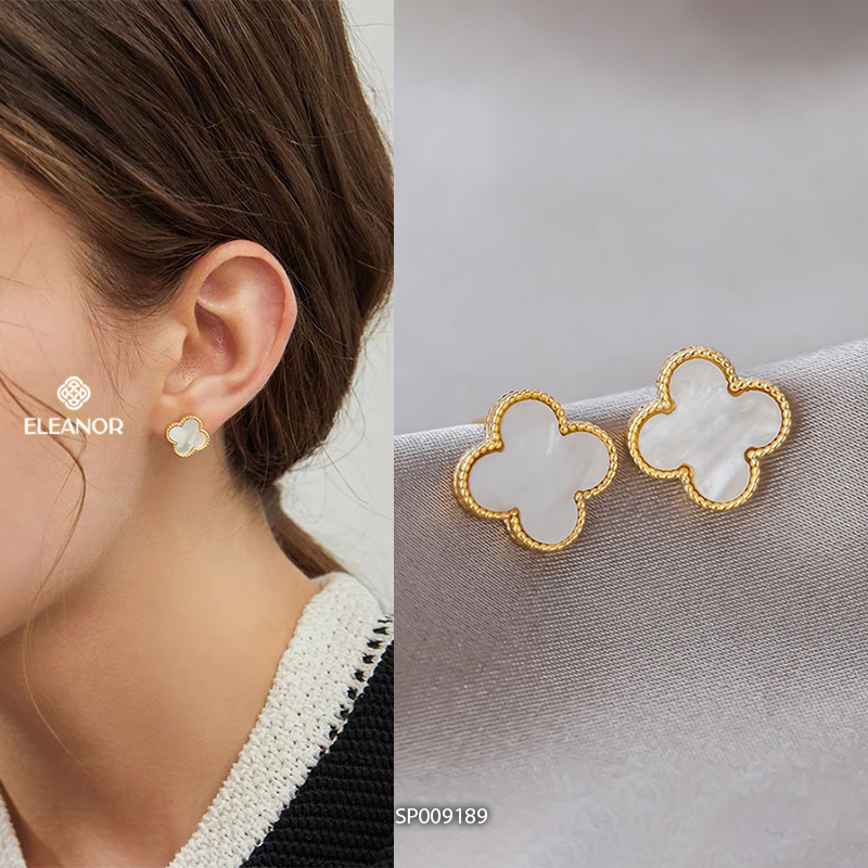 Bông tai nữ chuôi bạc 925 Eleanor Accessories cỏ 4 lá đính đá phụ kiện trang sức khuyên tai 9183