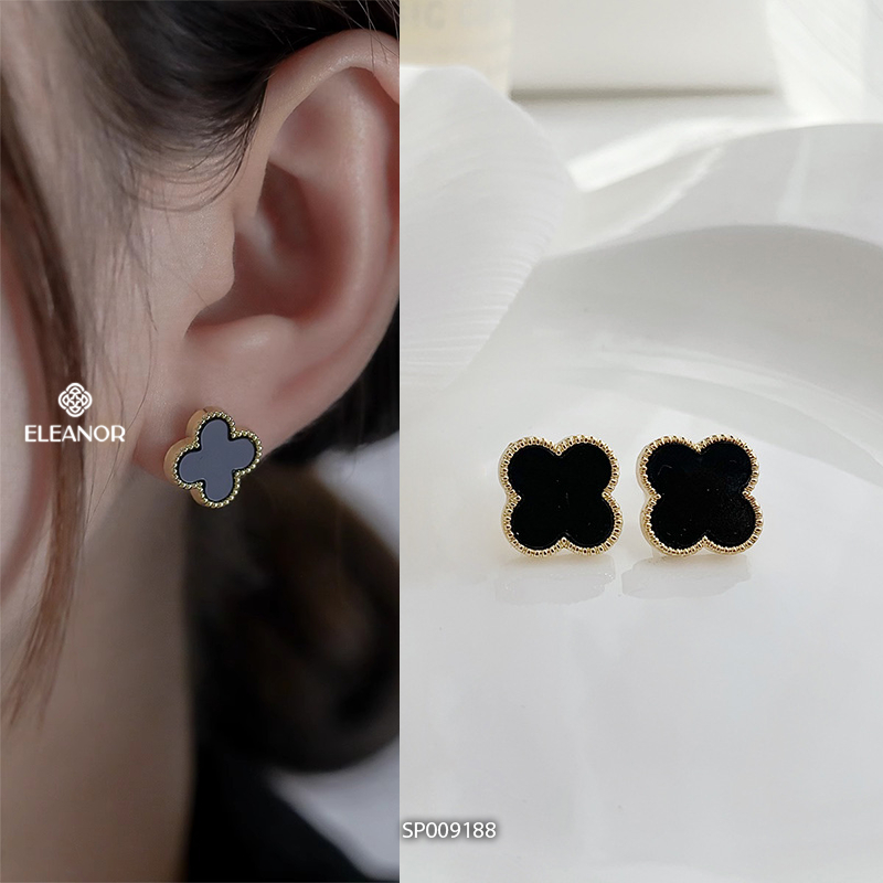 Bông tai nữ chuôi bạc 925 Eleanor Accessories cỏ 4 lá đính đá phụ kiện trang sức khuyên tai 9183