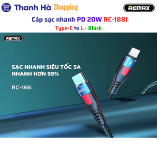 Cáp sạc REMAX Lesu Pro PD20W RC-188I (Type-C to L) - Hợp kim nhôm - Dây dù - PD 20W - 1m - Black