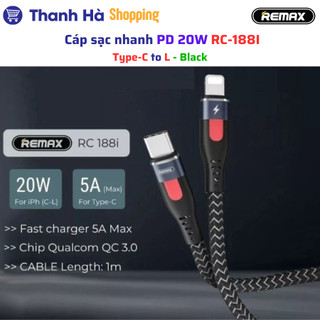 Cáp sạc REMAX Lesu Pro PD20W RC-188I (Type-C to L) - Hợp kim nhôm - Dây dù - PD 20W - 1m - Black
