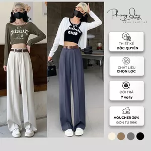 Quần suông ống rộng lưng cao, chất liệu vải cao cấp không nhăn phù hợp công sở hoặc mặc đi chơi