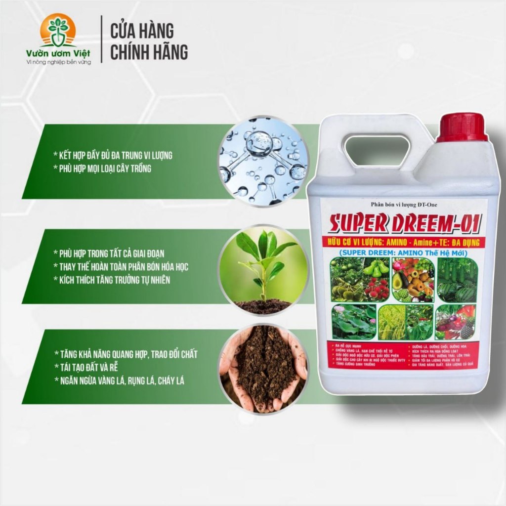Phân bón Amino Super Dream + TE siêu đậm đặc chứa 20 thành phần dinh dưỡng thiết yếu cho cây - 5 Lít
