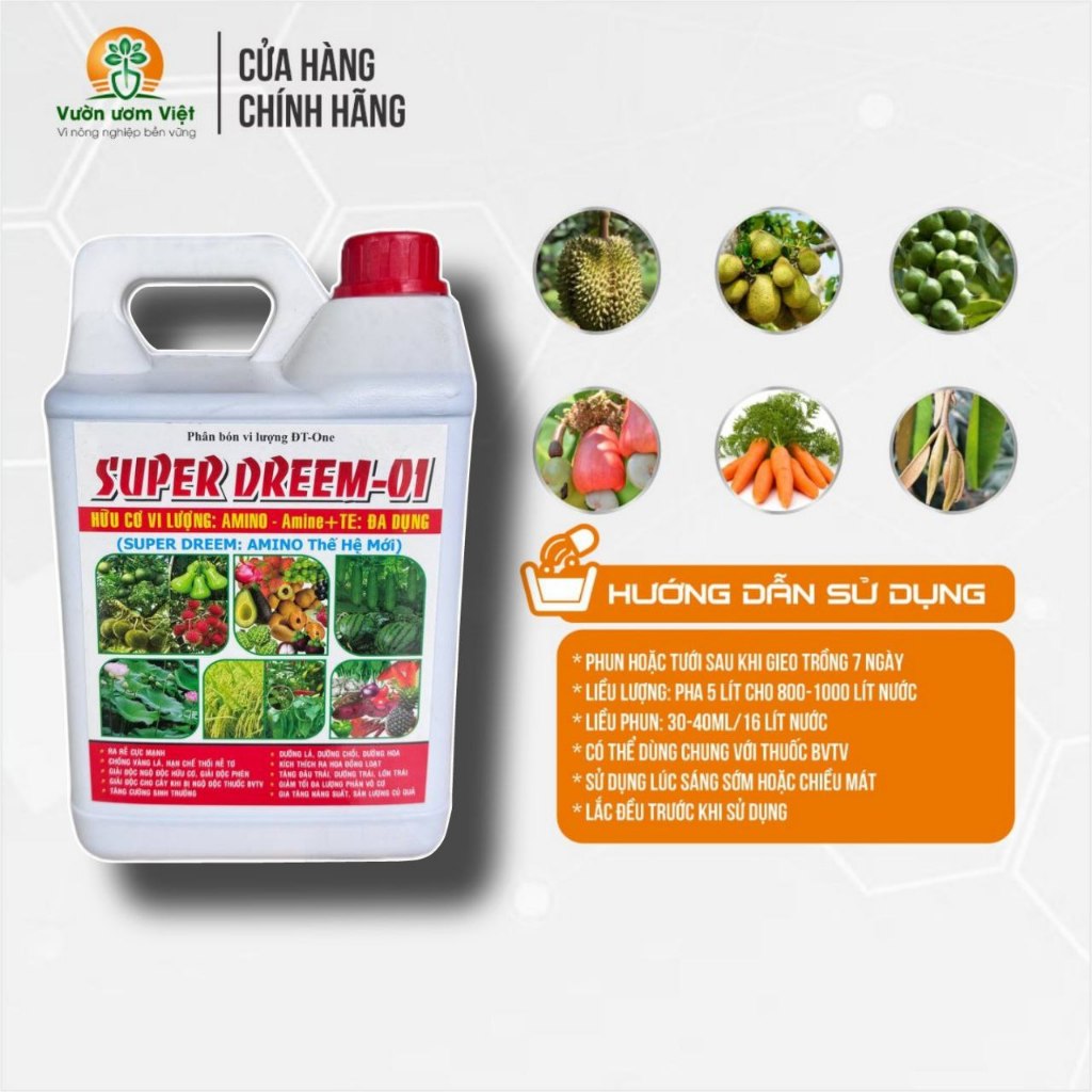 Phân bón Amino Super Dream + TE siêu đậm đặc chứa 20 thành phần dinh dưỡng thiết yếu cho cây - 5 Lít