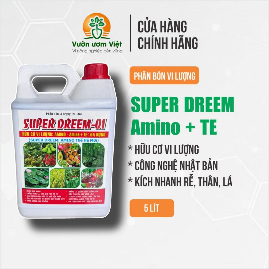Phân bón Amino Super Dream + TE siêu đậm đặc chứa 20 thành phần dinh dưỡng thiết yếu cho cây - 5 Lít