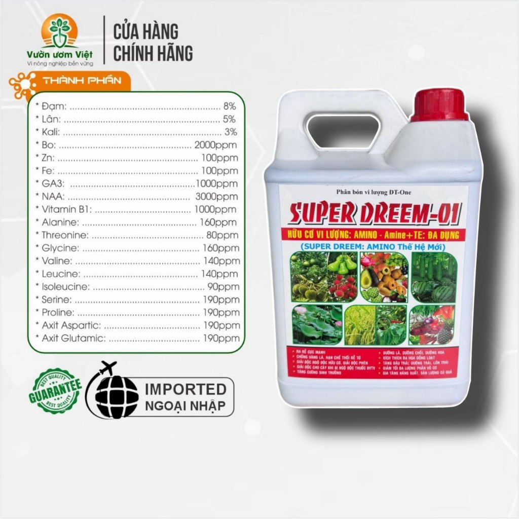 Phân bón Amino Super Dream + TE siêu đậm đặc chứa 20 thành phần dinh dưỡng thiết yếu cho cây - 5 Lít