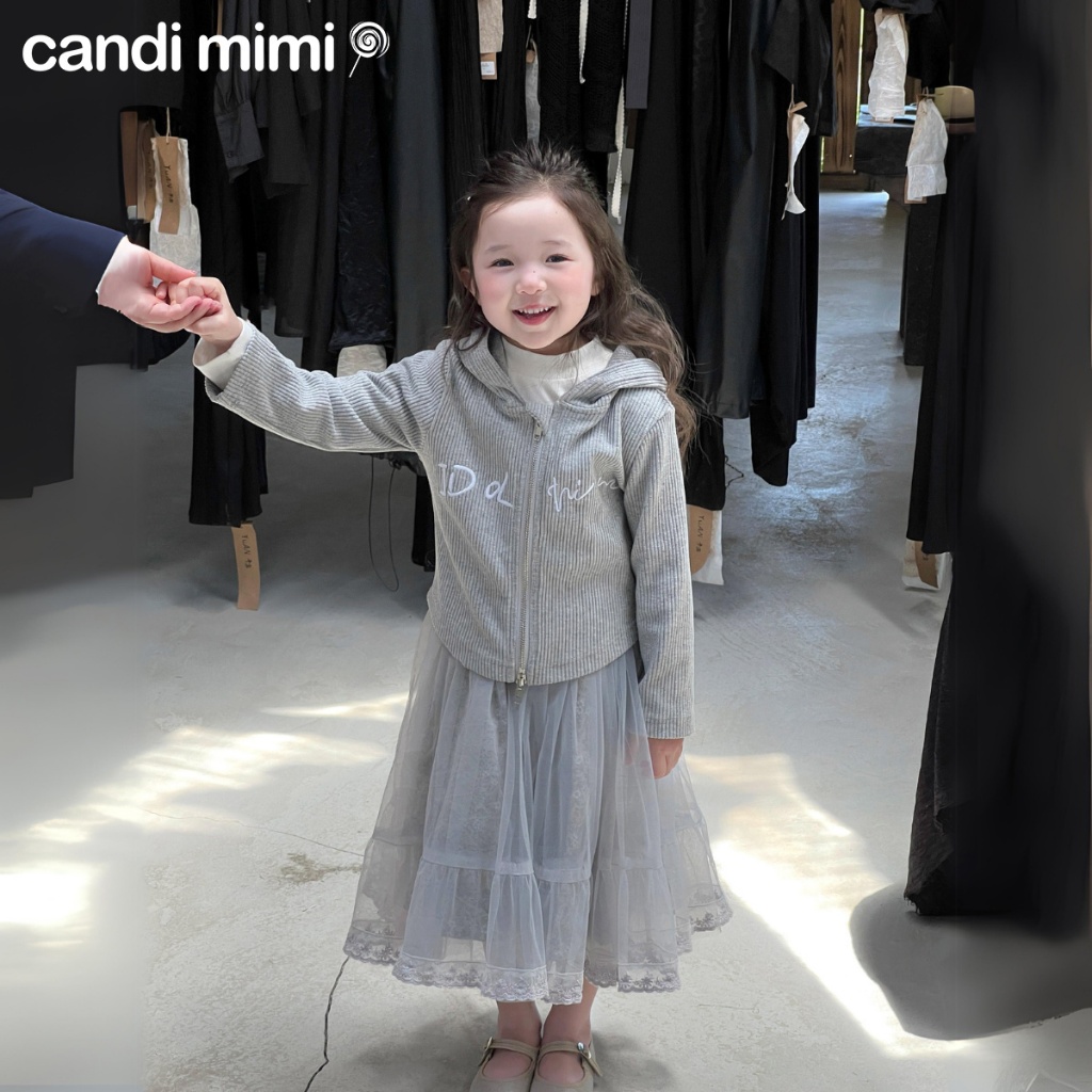 CANDIMIMI Áo khoác sợi cotton gân sọc cao cấp có mũ - Phong cách Hàn Quốc
