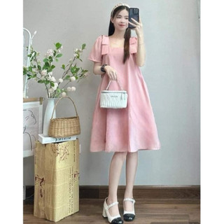Váy bầu xinh [VB26] cổ vuông dáng suông nơ vai