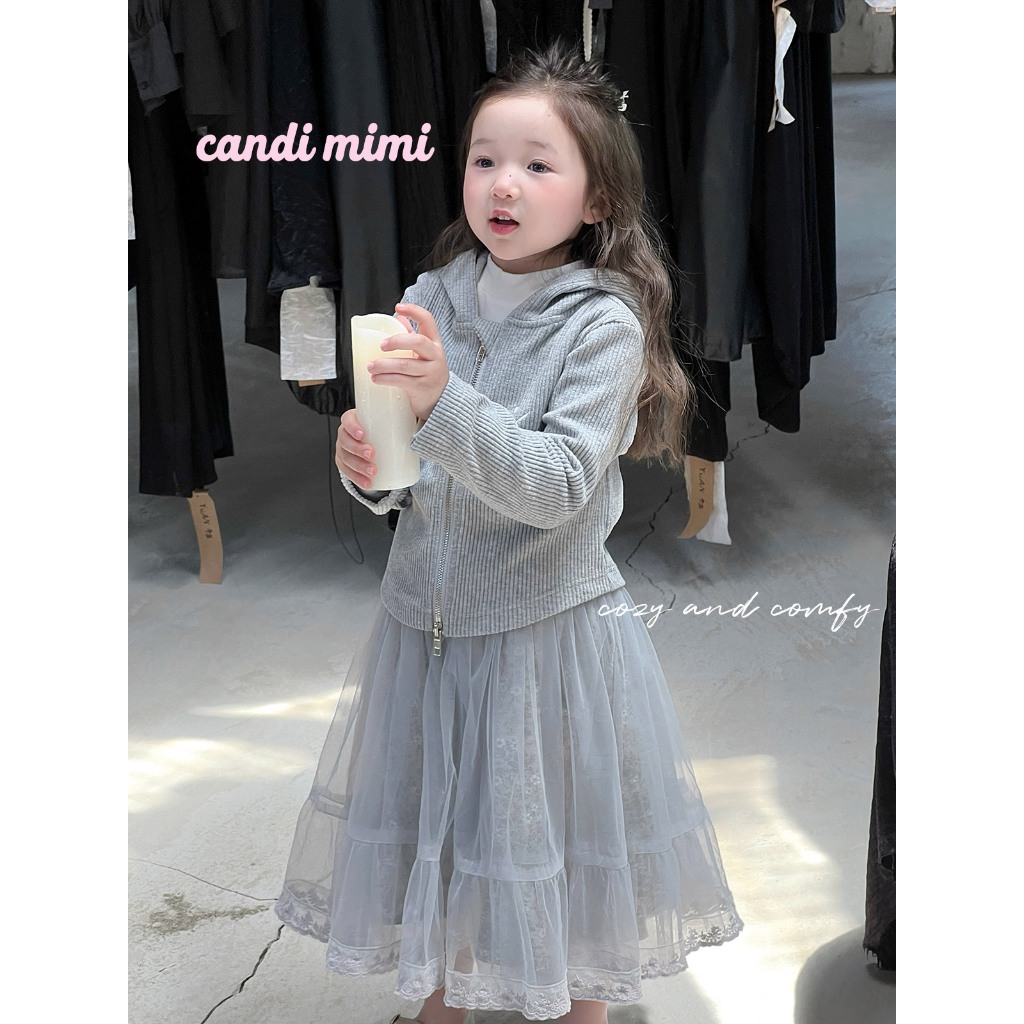 CANDIMIMI Áo khoác sợi cotton gân sọc cao cấp có mũ - Phong cách Hàn Quốc