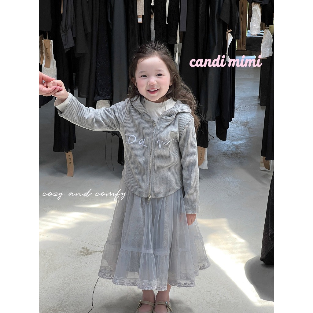CANDIMIMI Áo khoác sợi cotton gân sọc cao cấp có mũ - Phong cách Hàn Quốc